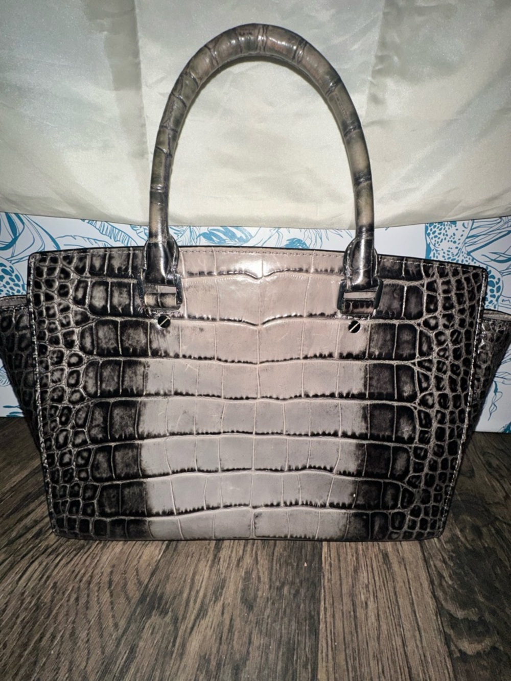Michael Kors Croc-Embossed Tote in Dark Gray-Black - Picture 5 of 12